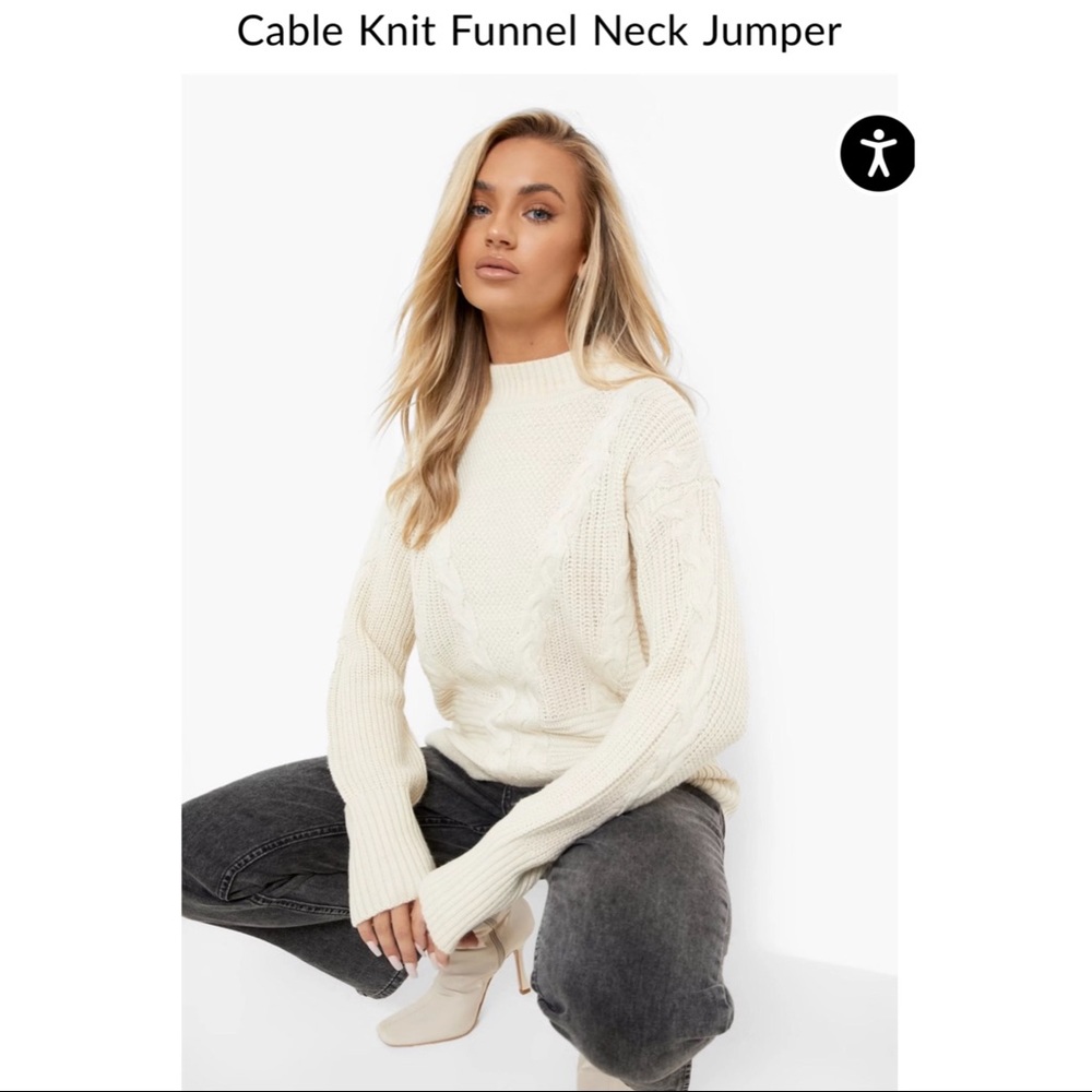 White Boohoo Cable Knit Pullover sweater